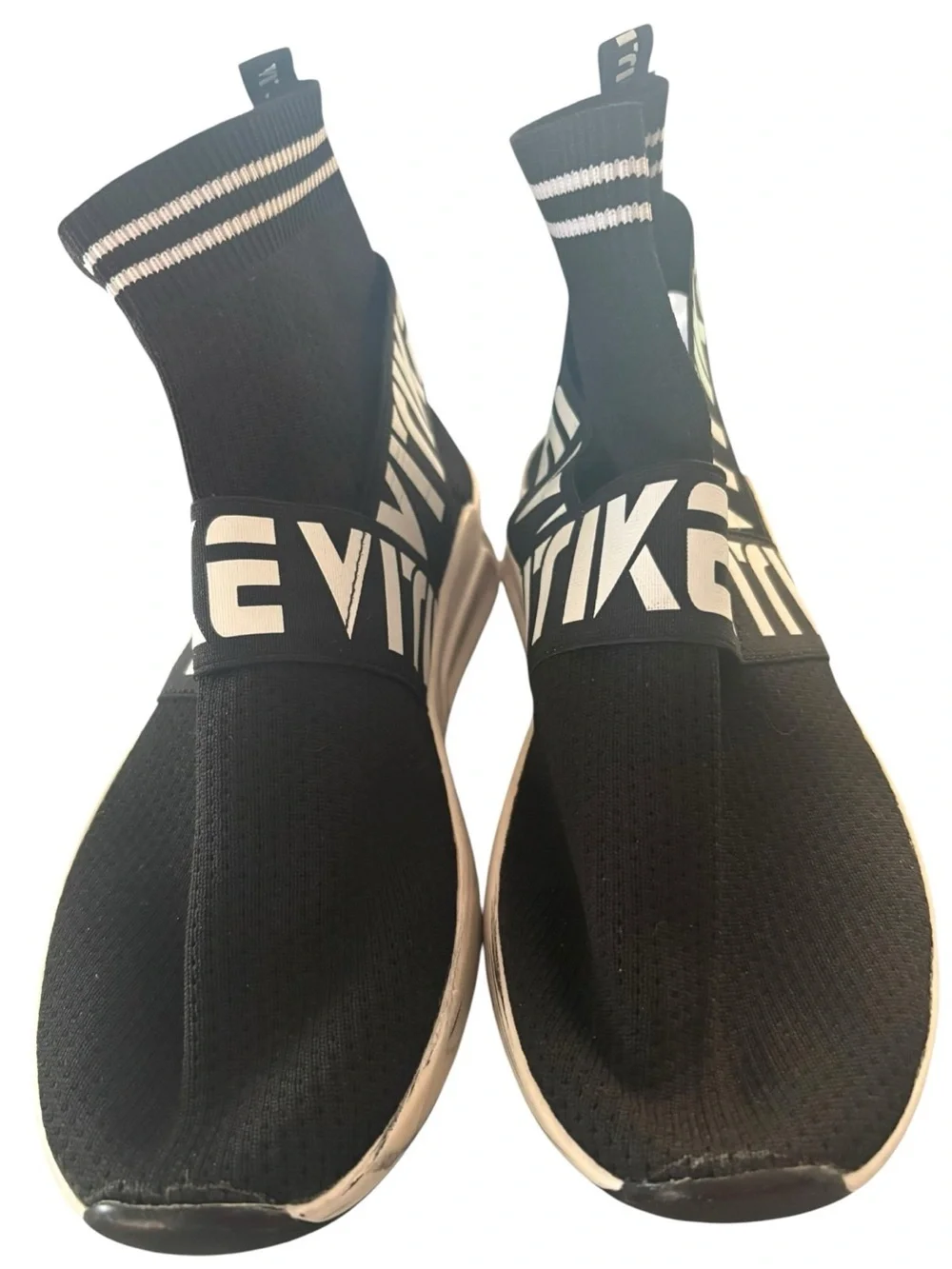 Black Knit High-Top Slip-On Sneakers with Contrast Strap